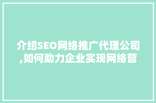 介绍SEO网络推广代理公司,如何助力企业实现网络营销突破  第1张