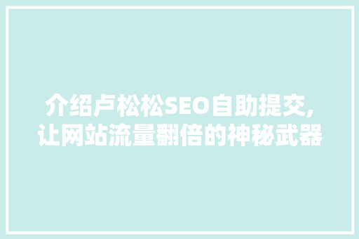 介绍卢松松SEO自助提交,让网站流量翻倍的神秘武器