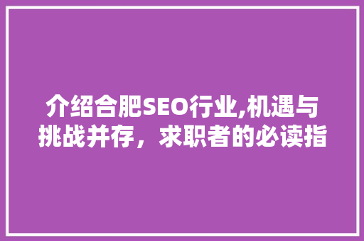 介绍合肥SEO行业,机遇与挑战并存，求职者的必读指南