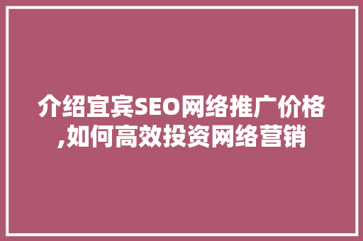介绍宜宾SEO网络推广价格,如何高效投资网络营销  第1张
