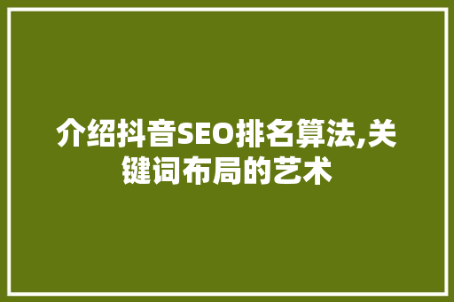 介绍抖音SEO排名算法,关键词布局的艺术