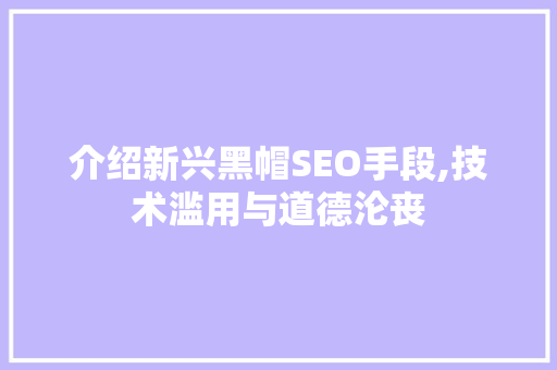 介绍新兴黑帽SEO手段,技术滥用与道德沦丧  第1张