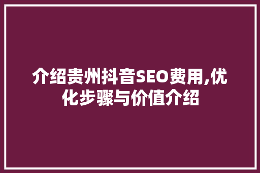 介绍贵州抖音SEO费用,优化步骤与价值介绍