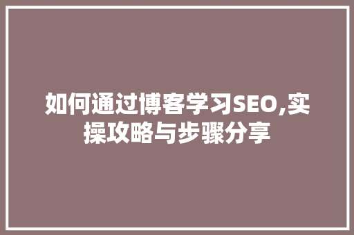如何通过博客学习SEO,实操攻略与步骤分享