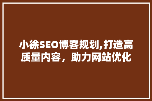 小徐SEO博客规划,打造高质量内容，助力网站优化