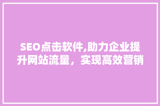 SEO点击软件,助力企业提升网站流量，实现高效营销