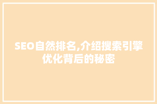 SEO自然排名,介绍搜索引擎优化背后的秘密