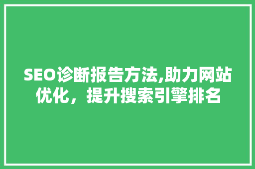 SEO诊断报告方法,助力网站优化，提升搜索引擎排名