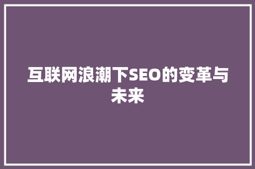 互联网浪潮下SEO的变革与未来