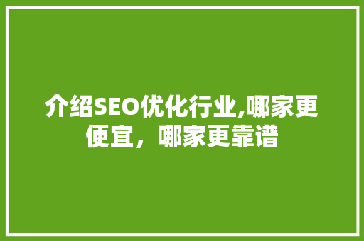 介绍SEO优化行业,哪家更便宜，哪家更靠谱