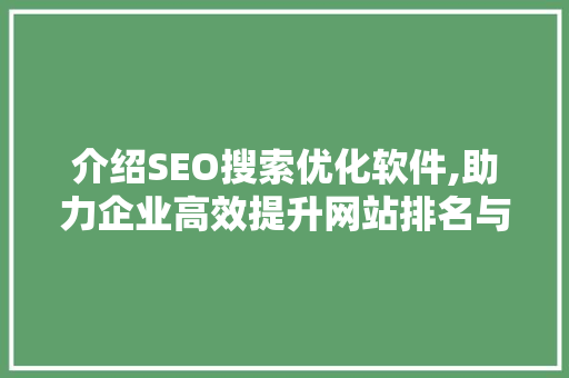 介绍SEO搜索优化软件,助力企业高效提升网站排名与流量