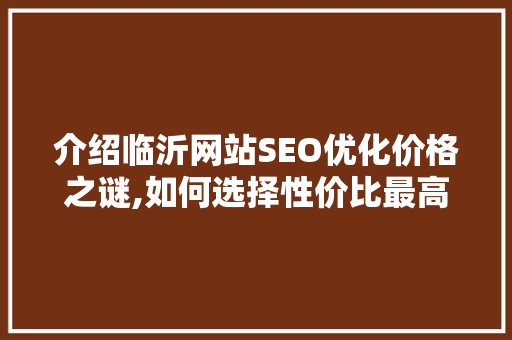介绍临沂网站SEO优化价格之谜,如何选择性价比最高的服务