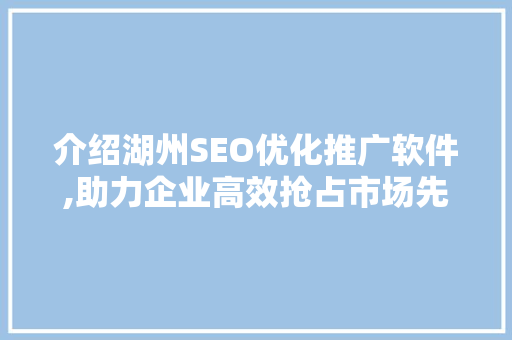 介绍湖州SEO优化推广软件,助力企业高效抢占市场先机