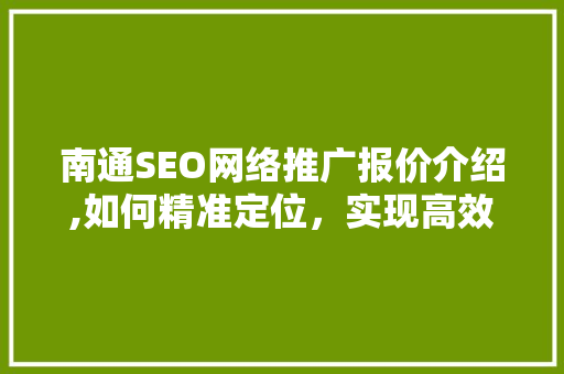 南通SEO网络推广报价介绍,如何精准定位，实现高效营销