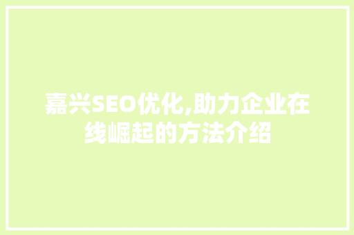 嘉兴SEO优化,助力企业在线崛起的方法介绍