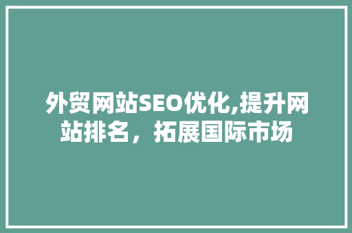外贸网站SEO优化,提升网站排名，拓展国际市场