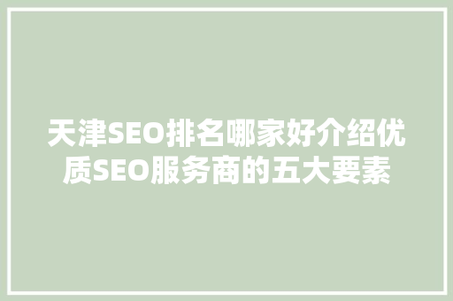 天津SEO排名哪家好介绍优质SEO服务商的五大要素