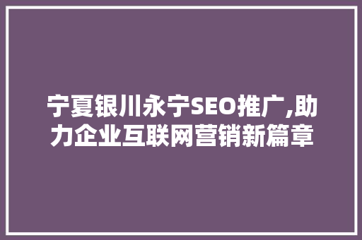 宁夏银川永宁SEO推广,助力企业互联网营销新篇章  第1张