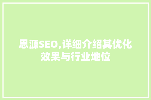 思源SEO,详细介绍其优化效果与行业地位