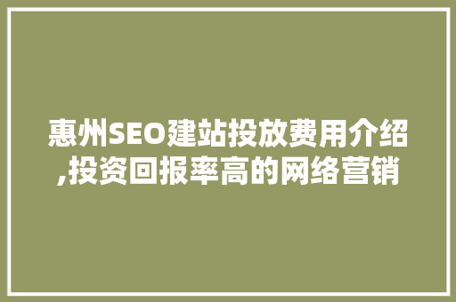 惠州SEO建站投放费用介绍,投资回报率高的网络营销之路