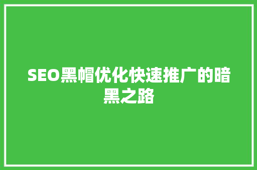 SEO黑帽优化快速推广的暗黑之路