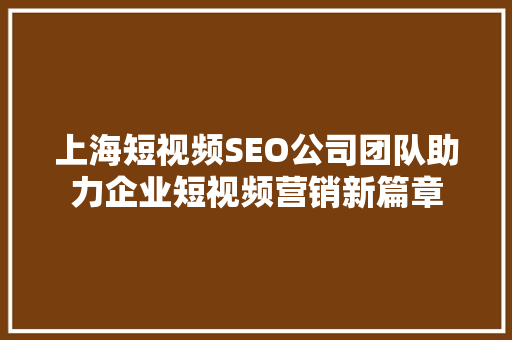 上海短视频SEO公司团队助力企业短视频营销新篇章
