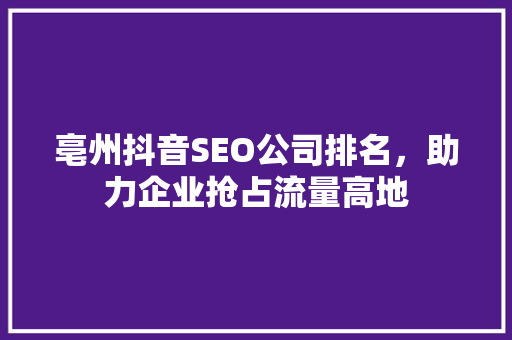 亳州抖音SEO公司排名，助力企业抢占流量高地  第1张