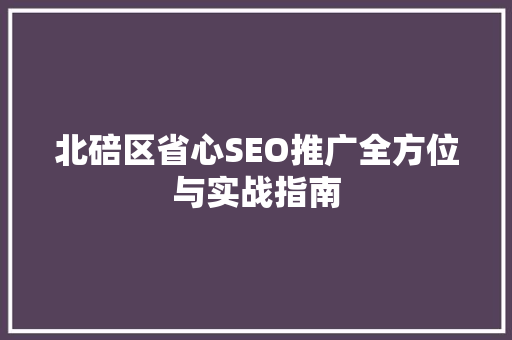 北碚区省心SEO推广全方位与实战指南
