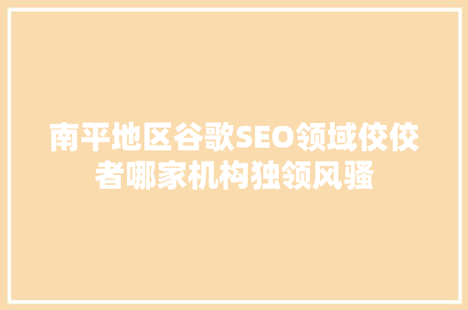 南平地区谷歌SEO领域佼佼者哪家机构独领风骚  第1张