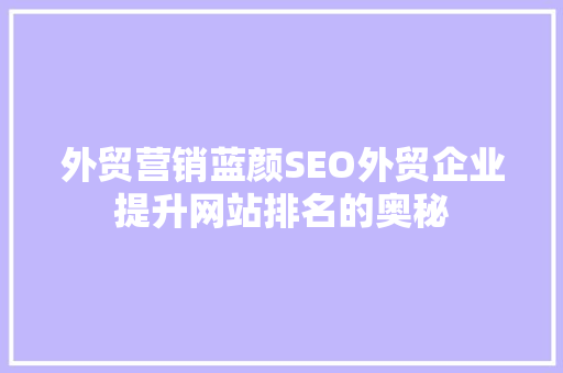外贸营销蓝颜SEO外贸企业提升网站排名的奥秘