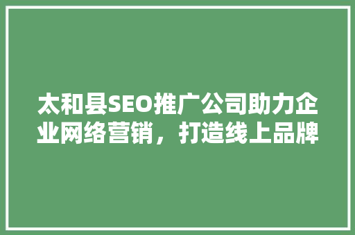 太和县SEO推广公司助力企业网络营销，打造线上品牌新高度