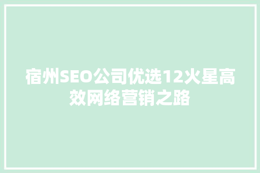 宿州SEO公司优选12火星高效网络营销之路