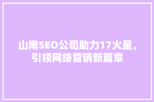 山南SEO公司助力17火星，引领网络营销新篇章