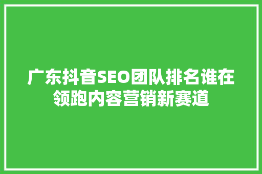 广东抖音SEO团队排名谁在领跑内容营销新赛道