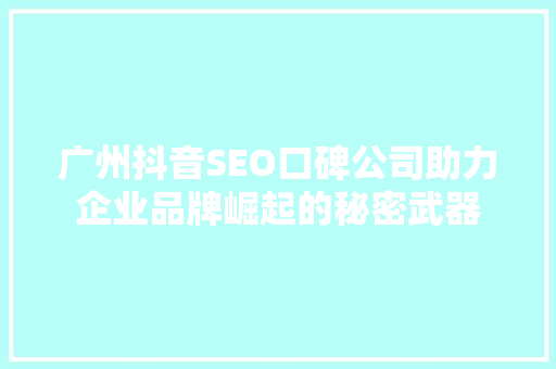 广州抖音SEO口碑公司助力企业品牌崛起的秘密武器  第1张