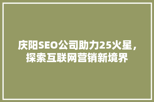 庆阳SEO公司助力25火星，探索互联网营销新境界