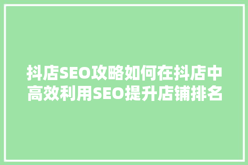 抖店SEO攻略如何在抖店中高效利用SEO提升店铺排名