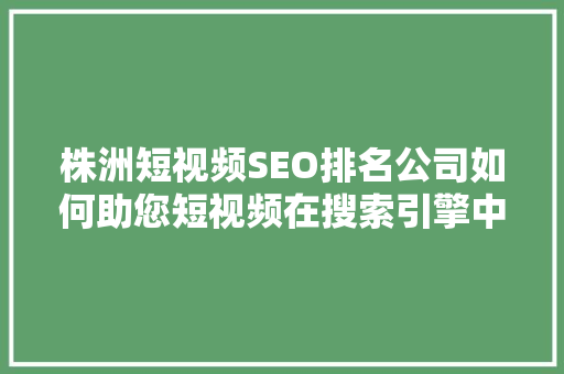 株洲短视频SEO排名公司如何助您短视频在搜索引擎中脱颖而出