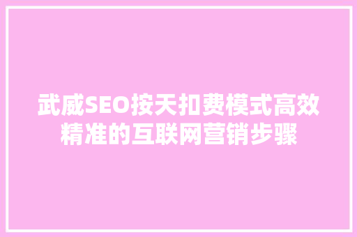 武威SEO按天扣费模式高效精准的互联网营销步骤