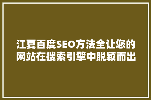 江夏百度SEO方法全让您的网站在搜索引擎中脱颖而出  第1张