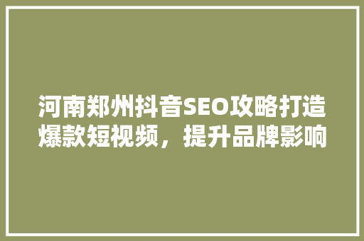 河南郑州抖音SEO攻略打造爆款短视频，提升品牌影响力