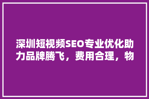 深圳短视频SEO专业优化助力品牌腾飞，费用合理，物超所值