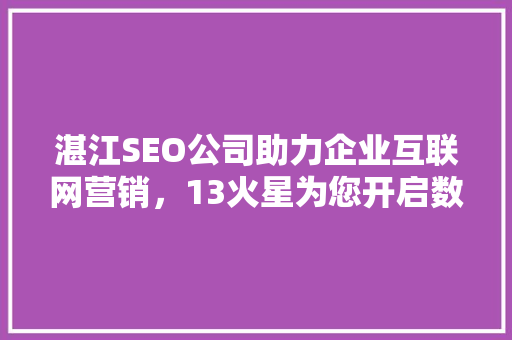 湛江SEO公司助力企业互联网营销，13火星为您开启数字营销新篇章