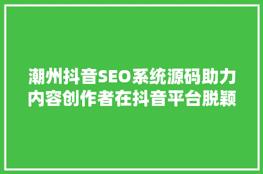 潮州抖音SEO系统源码助力内容创作者在抖音平台脱颖而出