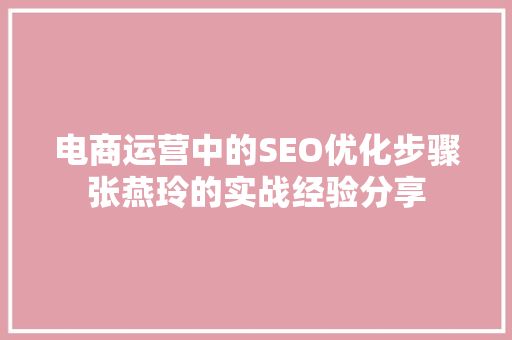 电商运营中的SEO优化步骤张燕玲的实战经验分享