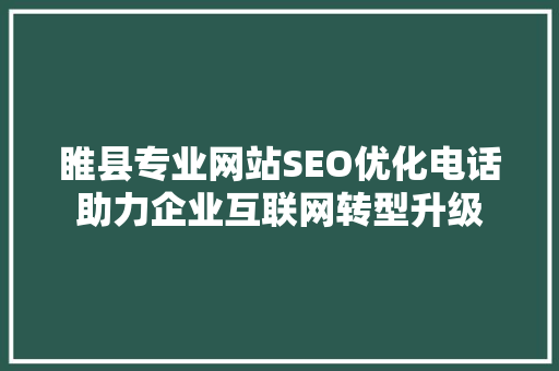 睢县专业网站SEO优化电话助力企业互联网转型升级
