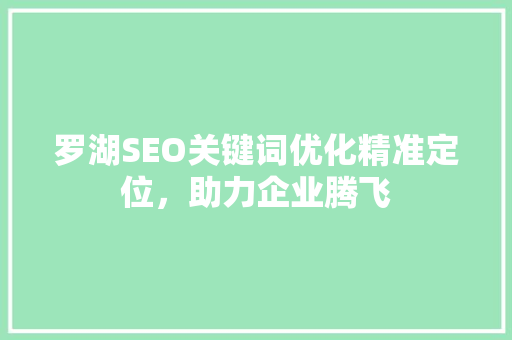 罗湖SEO关键词优化精准定位，助力企业腾飞