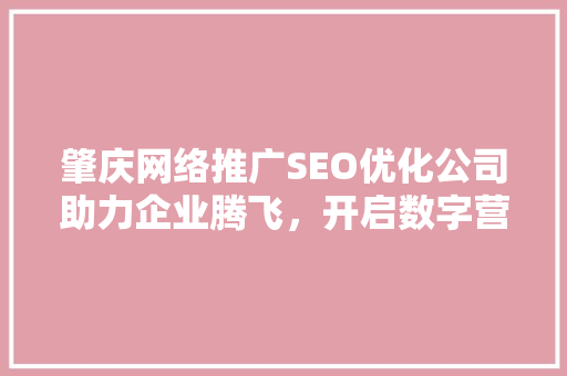 肇庆网络推广SEO优化公司助力企业腾飞，开启数字营销新时代