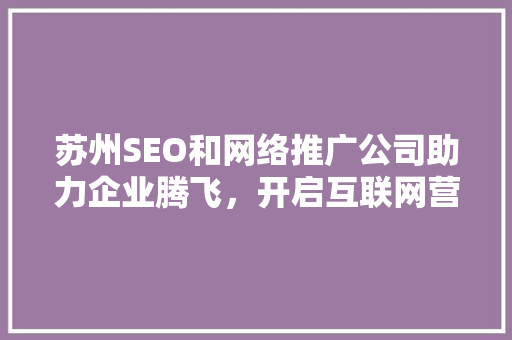 苏州SEO和网络推广公司助力企业腾飞，开启互联网营销新篇章