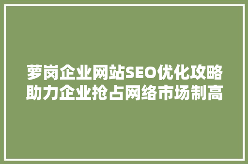 萝岗企业网站SEO优化攻略助力企业抢占网络市场制高点